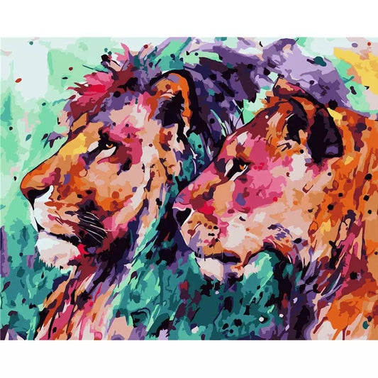 Paint by Number - Colourful Lion Couple